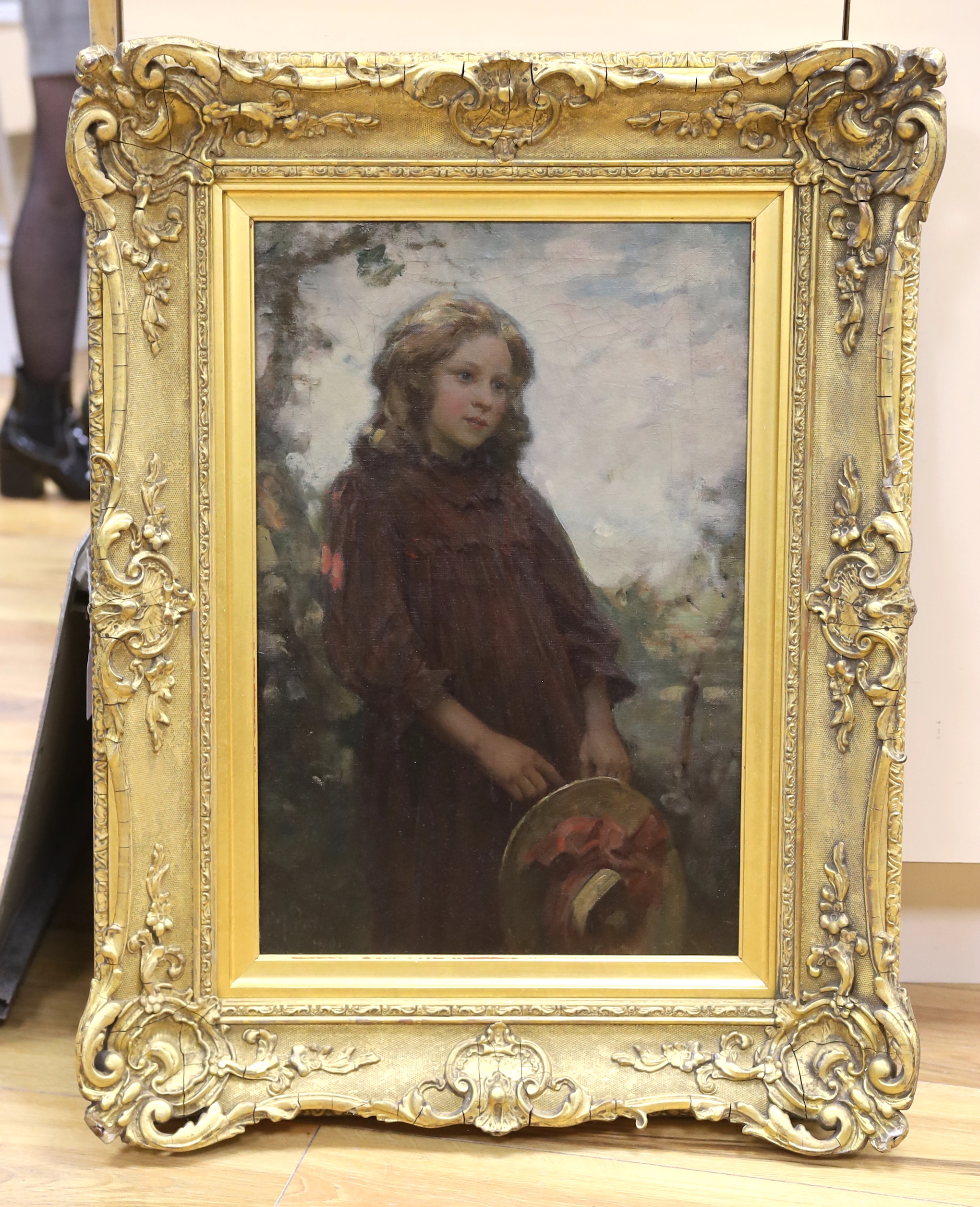 William Pratt (Scottish, 1855-1936), oil on canvas, 'The New Dress', signed and dated 1901, ornate gilt frame, 55 x 34cm